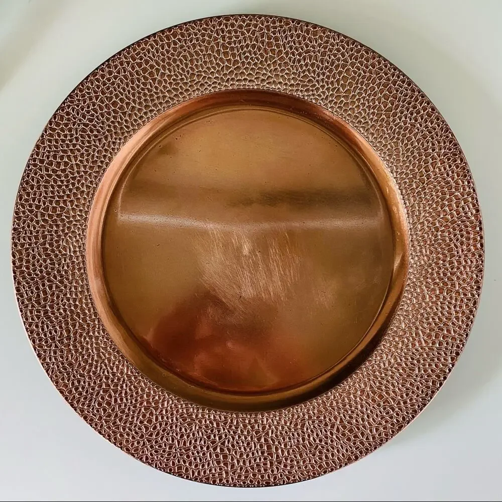 POTTERY BARN Bronze Metallic Pebble Plate  Decorative Accent Charger Table S/2